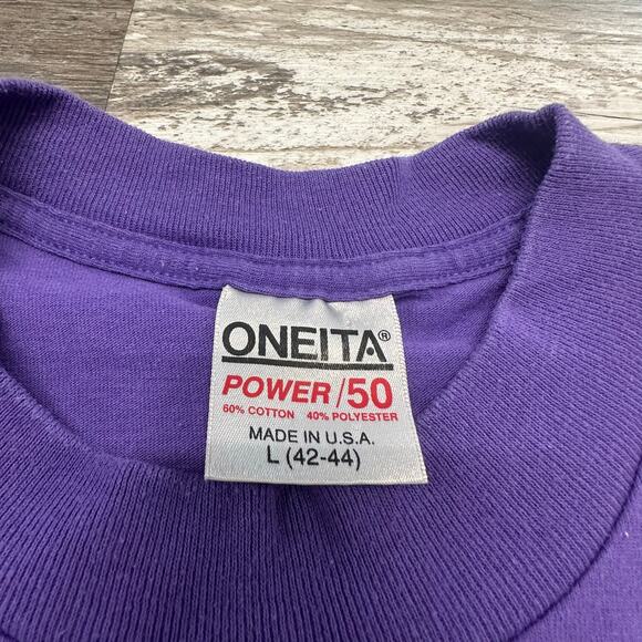 Vintage 90s Oneita Purple Men L Cactus Lizard Arizona Tribal Austin T-Shirt USA - Picture 3 of 9